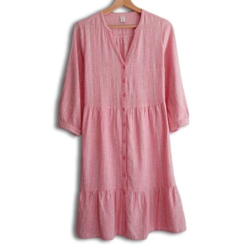 OLD NAVY Button Down Long Sleeve Waist-Defined Mini Shirt Dress Stripe Pink Sz S